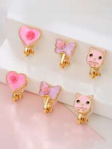 6piece Teen New Pink Princess Oil Drop Butterfly Ear Clip Super Cute Earrings - Multicolor - View 7