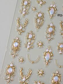 2 miếng dán móng tay hình totem phong cách Bohemian đính đá quý - Thiết kế hoạt hình dập nổi 5D với đá quý màu hồng và trong suốt, kiểu dáng thanh lịch phong cách Y2K cho trang trí đám cưới, quà tặng lễ hội cho phụ nữ và các cô gái. - Nhiều màu - Xem 4