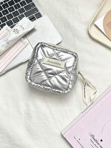 1个迷你绗缝化妆包，可爱蝴蝶结图案口红袋，心形图案化妆品收纳包，柔软面料卫生巾收纳袋，带拉链的少女零钱包，便携式零钱包钥匙扣，小物件收纳袋，旅行卫生巾收纳袋，女士化妆包，非常适合收纳化妆品和护肤品、文具，返校礼物，周年纪念礼物