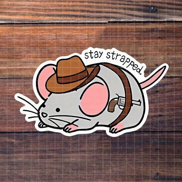3-Inch "Stay Strapped Mouse" Sticker - Humorous And Playful Vinyl Sticker For Animal Fans, Sarcasm Enthusiasts, Laptops, Notebooks, Water Bottles, And Fun Zones | Great For Friends, Colleagues, Students, And Animal Humor Lovers | Perfect Gift For Those Who Adore Unique Designs And Whimsical Fun | Charming Sticker For Light - Hearted Vibes, Animal Humor, And Unique Decor