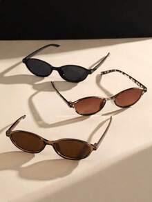 3 قطع نظارات بإطار بلاستيكي هندسي متعدد الألوان بطبعة النمر الرجعية، هدية عطلة للنساء، إكسسوارات موضة للخروج والشارع والشاطئ والعطلات