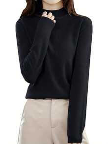 2026 Early Spring Curated Collection Soft & Breathable Slim-Fit Sweater - Women's Mock Turtleneck - Viscose Blend, Stretchy For Fall/Winter Women's Wool Sweater One-Line Seamless Sweater Women's Mock-Neck Sweater Fall Winter Longsleeve Soft Knitted Pullover Turtleneck Knit Sweater, Fitted Soft Cashmere-Feel Top, Ribbed-Trim Base Layer Soft Elegant Vibe, Minimalist Basic Piece, Autumn-Winter Layered Inner Wear Turtleneck Warm Silhouette, Fine Knit Texture, Fitted Stretchy Cut Blazer/Coat Layering, Light-Dark Color Contrast, Dual Office-Leisure Wea - màu đen - Xem 5