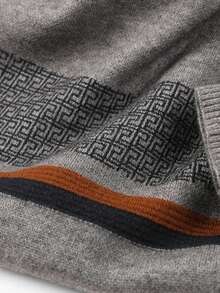 男士厚圆领毛衣，商务休闲提花针织长袖上衣，百搭叠穿单品，格子条纹图案，秋冬