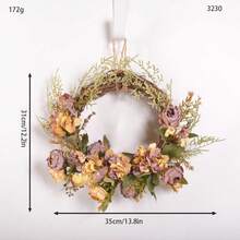 1 pièce Couronne de fleurs artificielles, décoration florale de porte d'entrée pour les quatre saisons, couronne de fleurs artificielles avec panneau de bienvenue, convient pour la décoration de la maison, accrocher au mur, à la porte, à la fenêtre de la ferme