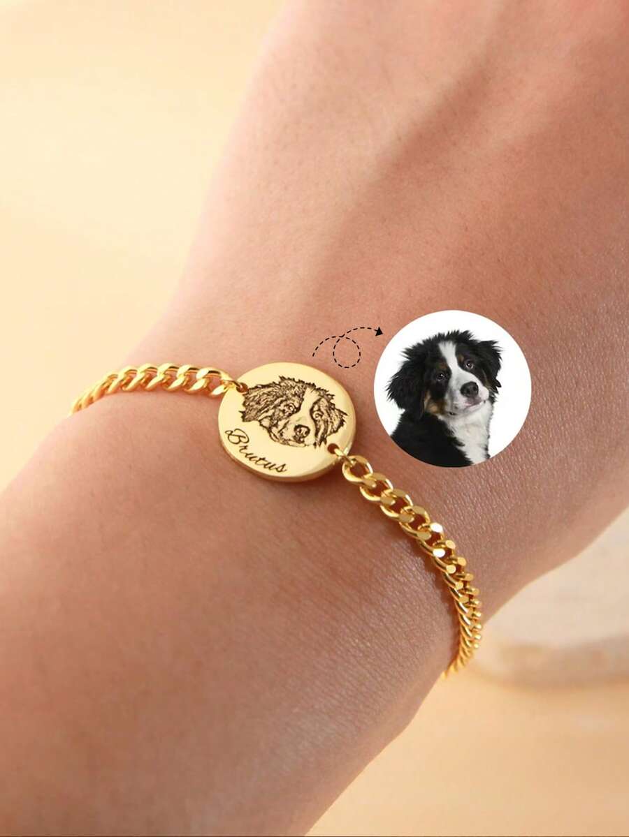 1pc Customized Pet Portrait Bracelet Dog Mom Pet Portrait Custom Bracelet Engraved Cat Portrait Pet Memorial Gift Pet Lover Gift