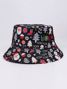 1 Stück Polyester Weihnachtsbaum & Weihnachtsmann Muster umkehrbarer Fischerhut, geeignet für Weihnachtspartys, Feierlichkeiten, unisex warm für den Winter