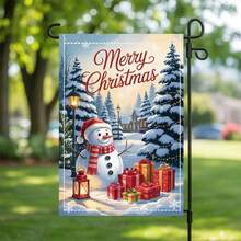 2D Flat, 1pc Double-Sided Snowman Christmas Yard Decoration Flag With Merry Christmas Lettering - Washable Polyester Outdoor Holiday Banner, No Electricity Needed, All-Weather Snowy Winter Scene With Snowman & Presents For Lawn, Porch, Garden - Easy To Hang With Hooks (Pole Not Included) - Festive Winter Welcome Sign,