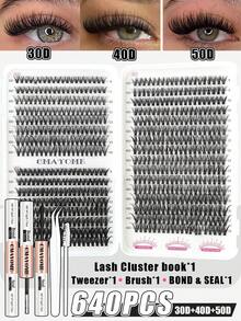 CMAYOME 640 Sets D-förmige gekräuselte Kunstwimpern (10D, 20D, 30D, 40D, 50D, 60D, 80D, 100D), mit leichten und dicken Wimpern (Länge von 10 bis 16 Millimetern), Mischung verschiedener Haftgrade mit echten Wimpern. Leichtes und wasserresistentes Wimpernbüschel-Set, Wimpern, Kunstwimpern