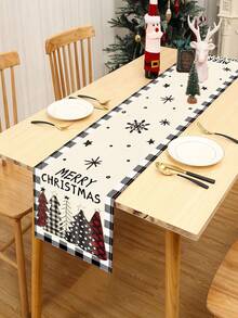 1Pc Merry Christmas Linen Table Runner, Tablecloth With Christmas Tree & Snowflake Design, Merry Christmas Atmospheric Table Cover, Merry Christmas Decoration, Xmas Decor, Christmas Decorations For Home, Christmas Ornaments, Table Decor - Multicolor - View 4