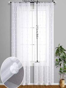 2pcs European And American Minimalist White Fluffy Ball Decorative Sheer Curtains For Kitchen, Living Room, Balcony - White - View 14