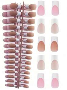 150 Stücke mittelgroße rechteckige französische Nägel - verschiedene Farben, gepresste französische quadratische 3-in-1 Gel-Falschnägel, 15 Größen für DIY-Nägel, dauerhafte Falschnägel, geeignet für Frauen und Nagelstudios