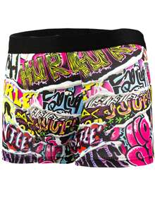 10 件男士时尚图案内裤，涂鸦设计舒适弹力平角内裤，运动短裤，新颖男士内裤，骑行短裤 - 彩色 - 查看 5