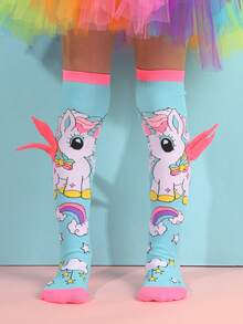 1 Pair Cute Blue Unicorn Over-The-Knee Socks, Suitable For Girls' Daily Wear And As Gifts - Blue - View 8