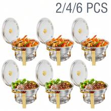 2/4/6 件装 5QT 不锈钢圆形火锅套装，适用于自助餐、家庭聚会、圣诞聚会、餐饮活动 - 完整的自助餐加热托盘套装，适用于烹饪、节日主题、食物，无需电源，节日自助餐必备 | 圆形烤盘 | 餐饮用品 - 彩色 - 查看 2