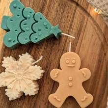 1 件/3 件套松树、姜饼人、雪花硅胶蜡烛模具，可爱卡通风格 DIY 圣诞树、雪花、姜饼人石膏、粘土、树脂模具、手工工艺材料、情侣节日礼物、圣诞装饰 - 彩色 - 查看 2