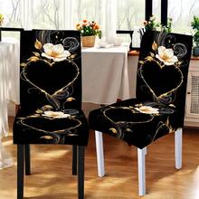 4/6pcs Home Decor Heart & Flower Pattern Chair Cover, Dining Chair Seat Cushion Cover, Stretch Fabric, Washable, Reusable, All Season Home Decor Dust Cover, Suitable For Indoor/Outdoor, Family Gatherings, Holiday Dining Chair Decoration