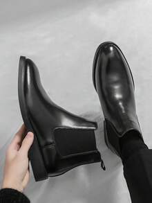 Men's Chelsea Boots Leather Lightweight Casual Chukka Ankle Boots Classic Elastic Dress Boots For Men - 黑色 - 查看 2