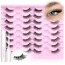 Half Eyelashes Natural Wispy Lashes With Glue Cat Eye Lashes Natural Look False Eyelashes With Lash Glue Pestañas Postizas Naturales Half Lashes Kit With Clear Eyelash Glue - B-半睫毛15MM - 查看 7