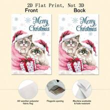 1 pièce Drapeau de jardin de poupée de chiffon à double face, style British Shorthair avec nœud rose et yeux bleus. Décoration en tissu pour les amateurs de chats, facile à accrocher. Drapeau de Noël, drapeaux pour l'extérieur, drapeaux amusants