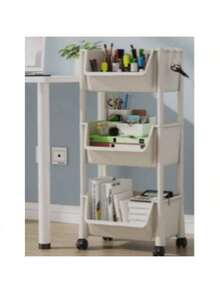1PC 3/4-Layer Mobile Storage Rack With Wheels, Bathroom Rolling Utility Cart, Portable Bookshelf, Children's Toy Organizer, Simple Bookcase, Snack Storage And Organization, Vanity Cosmetic Gap Storage Rack, Kitchen Utensil Organizer, Multifunctional Plastic Serving Trolley For Home Bathroom, Kitchen, Living Room, Study Room, Suitable For Home Storage, Home Decor, Multifunctional Non-Drilling, Easy Installation (White) - White - View 9