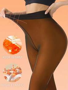 220g Fleece Lined Tights High Waist Fake Translucent Pantyhose Plush And Thick Warm Leggings With A Variety Of Transparent Colors Suitable For People Of Different Skin Colors. 6 Sizes Suitable For European And American Plus-Size Tall People - 銅色 - 查看 4
