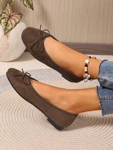 New Fashionable Minimalist Versatile Macaron Color Ribbon Tie Ballerina Style Niche Casual Shoes - Brown - View 5