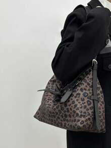 Vintage Chic Leopard Print Underarm Bag, Large Capacity Casual Shoulder Tote Bag For Women, Versatile For Commuting, Daily Outing And Shopping - Nhiều màu - Xem 2
