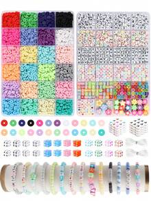 3500 Stücke/7200 Stücke/10600 Stücke Ton-Perlen Armband Bastelset, Freundschaftsarmband Sets mit flachen Perlen für Schmuckherstellung, Polymer Heishi Perlen Set für Armbänder, Halsketten DIY Basteln