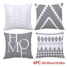 4 件简约灰白几何“家”装饰枕套，单面印花毛绒面料，45*45/50*50/40*40 厘米靠垫套适用于现代客厅沙发装饰、礼物、派对装饰 - 彩色 - 查看 12