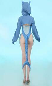 Mobbunny Women Shark Costume Sexy Cosplay Bodysuit Gray Cutout Bodycon Tube Top Romper And Hoodie Outfit With Tail - ColorA - 查看 3