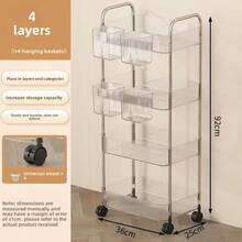 رف أكريليك للمطبخ والحمام 2 3 4 طوابق، بعجلات شفافة عملية متعددة الوظائف