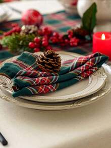 2/6/12pcs Christmas Plaid Cloth Napkins, Reusable And Washable For Holiday Party, Banquet, Restaurant, Kitchen & Dining Table Decor - Multicolor - View 4