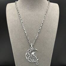 Celtic Style Bird And Crescent Moon Box Chain Pendant Necklace In Silver Color For Women Men Fashion Jewelry - Necklace - View 2