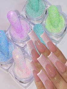 6 盒/套闪光糖闪粉套装，6 件彩色糖果涂层效果彩虹指甲浸粉颜料，适用于 DIY 美甲装饰，女士闪粉美甲用品 - 彩色 - 查看 5