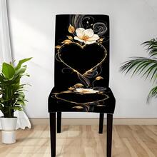 4/6pcs Home Decor Heart & Flower Pattern Chair Cover, Dining Chair Seat Cushion Cover, Stretch Fabric, Washable, Reusable, All Season Home Decor Dust Cover, Suitable For Indoor/Outdoor, Family Gatherings, Holiday Dining Chair Decoration