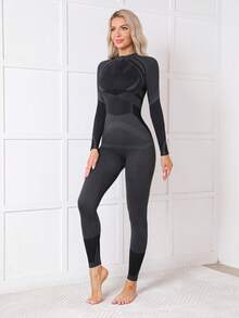 Women's Zipper Seamless Thermal Underwear Set Ski Outfits