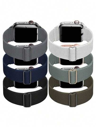 6 Pcs/Set Braided Solo Loop Compatible With Apple Watch Band Ultra 38mm 40mm 41mm 42mm 46mm 44mm 45mm 49mm For Women Men,18mm20mm22mm Universal Nylon Stretchy Strap Wristband Compatible With Sam Galaxy Watch/Hua Wei Watch/Garmin Watch/Amazfit Watch/Xiao Mi Watch/Redmi Watch, Soft Adjustable Nylon Breathable Sport Band Bracelets Compatible With Fitbit Versa2 Versa3 Versa4