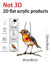 1/2pcs Acrylic 2D Decorative Plate, Outdoor & Garden Decor, Yard & Garden Ornament, Suitable For Room, Bedroom, Kitchen, Home, Wall, Wedding, Farmhouse, Garden, Halloween, Autumn, Christmas, Country Villa Decor, Perfect Gift For Family, Friends And Bird Lovers (8" X 8" Redstart Design) - Multicolor - View 3
