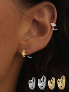 1 Peça Brinco Argola Geométrico Circular Cravejado de Diamantes em Prata 925, Adequado para Uso Diário, Elegante e Versátil, e um Excelente Presente para Namoradas, Mães e Irmãs.