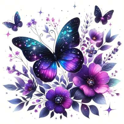 6 Inch Purple Butterfly And Flower Vinyl Sticker, Car Sticker For Laptop, Bottle, Truck, Phone, Motorcycle, Window, Wall, Cup