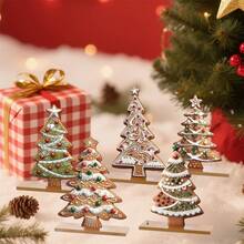 5Pcs Colorful Wooden Christmas Gingerbread Tree Ornament Set Creative Wood Christmas Tree Desktop Decoration - 彩色 - 查看 2