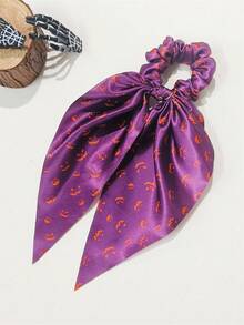 1pc/2pcs Halloween Elements Ghost, Pumpkin Head Print Long Scrunchie, Ponytail Holder Hair Accessories, Suitable For Women Holiday Party Decorations, Bohemian Street Style ,Head Piece