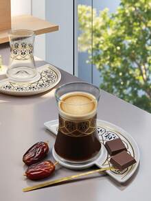 奢华咖啡杯套装 - 镀金郁金香玻璃杯和陶瓷碟，黑色茶杯，浪漫下午茶套装，适合茶会、礼品、乔迁之喜、婚礼，2 件套 - 彩色 - 查看 2