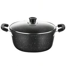 1 szt. żeliwny garnek do zupy z powłoką zapobiegającą przywieraniu z kamienia maifańskiego, podwójne uchwyty, łatwy w czyszczeniu, wielofunkcyjny garnek do duszenia, gotowania i codziennego gotowania, kompatybilny z większością kuchenek, idealny na posiłki świąteczne i do użytku w kuchni domowej