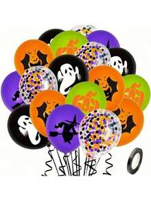 20 个万圣节派对气球装饰，12 英寸黑色、橙色、紫色、绿色、彩色五彩纸屑气球，适合万圣节生日单人派对装饰 - 彩色 - 查看 7