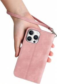 TopFunny Cases For  16 Pro Wallet Case For Women With Card Holder Retro Embossed Flower Zipper Wallet PU Leather Flip Cover With Detachable Lanyard For Apple  16 Pro 6.3" Pink - Vàng hồng - Xem 5