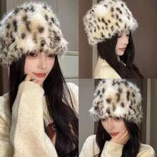 Neue Ankunft modischer vielseitiger schicker koreanischer Version Leopardenmuster Kunstpelz Fischerhut, Frauen Herbst/Winter personalisierter Ohrenschutz Fischerhut