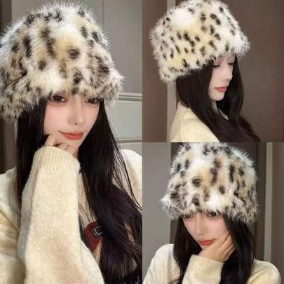 Neue Ankunft modischer vielseitiger schicker koreanischer Version Leopardenmuster Kunstpelz Fischerhut, Frauen Herbst/Winter personalisierter Ohrenschutz Fischerhut