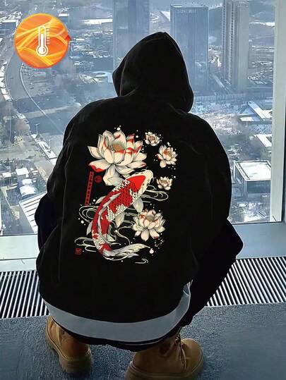 加大码男士连帽衫，趣味emo图案，街头时尚，高品质乐队T恤，篮球，平价服饰，男士套装，Manfcarface，Youngboy Never Broke Again，老友记运动裤，动漫，万圣节街头连帽衫，黑色锦鲤、莲花、祥云、英文印花长袖休闲运动衫，酷炫百搭黑色抽绳连帽衫，男士运动装，Y2K风格，适合日常穿着