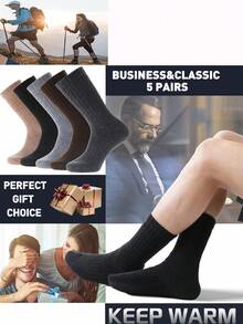 1/5 pares de calcetines de media caña de unicolor con forro polar grueso para hombres, calentadores de piernas cómodos y sencillos, adecuados para uso diario, invierno